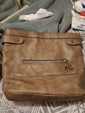 Browning Tan Faux-Leather Messenger Bag with Front Zip
